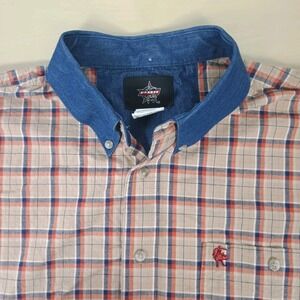 PBR Plaid Button Up Short Sleeve Western Rodeo Plaid Shirt‎ Men's Size XL